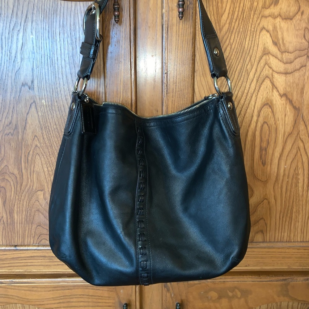 Black leather coach shoulder bag